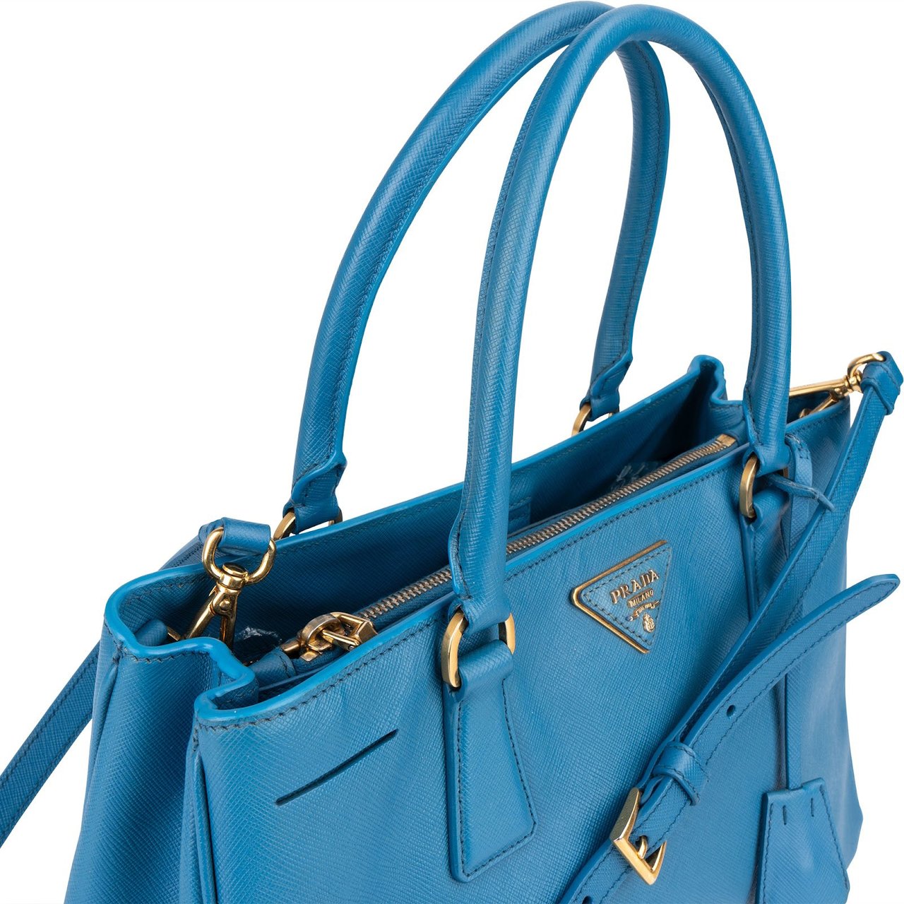 Prada Blue Saffiano Leather Galleria Handbag Blauw