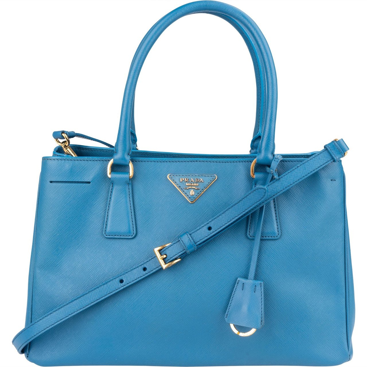 Prada Blue Saffiano Leather Galleria Handbag Blauw