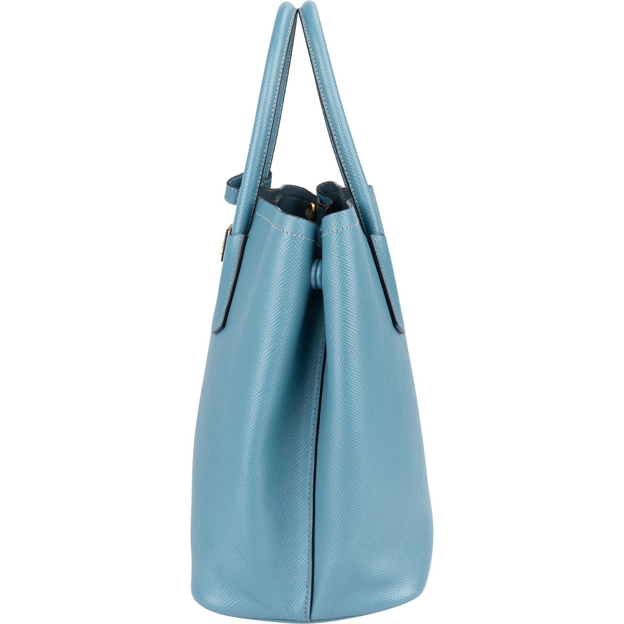 Prada Prada Blue Saffiano Leather Double Handbag Blauw