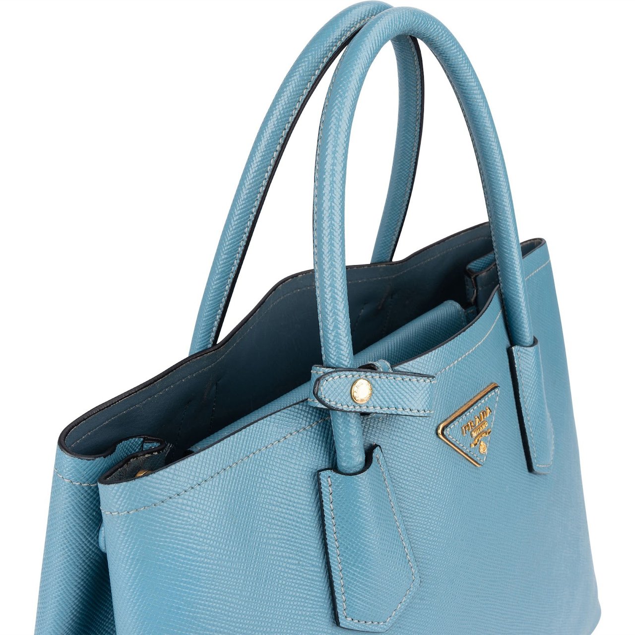 Prada Prada Blue Saffiano Leather Double Handbag Blauw