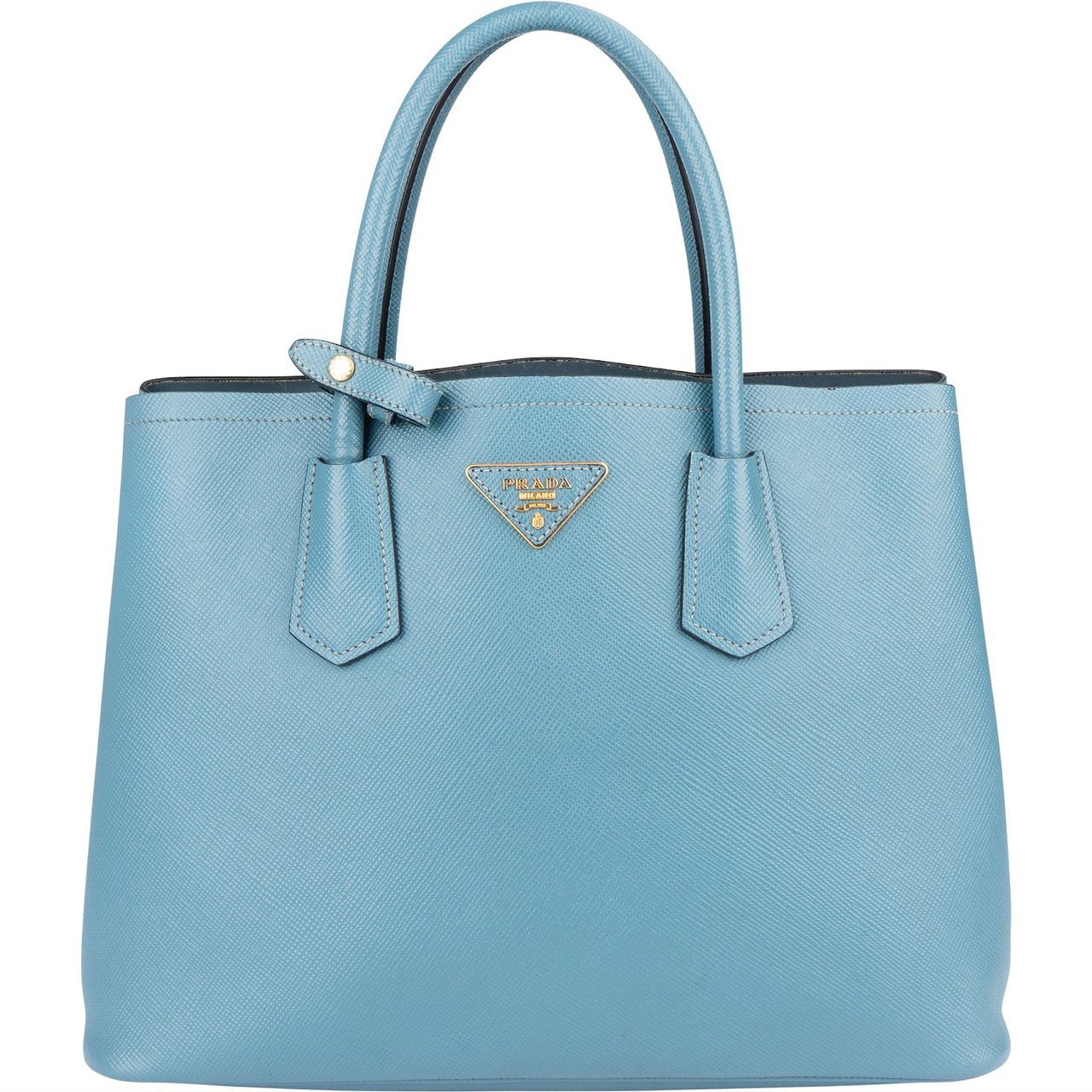 Prada Prada Blue Saffiano Leather Double Handbag Blauw