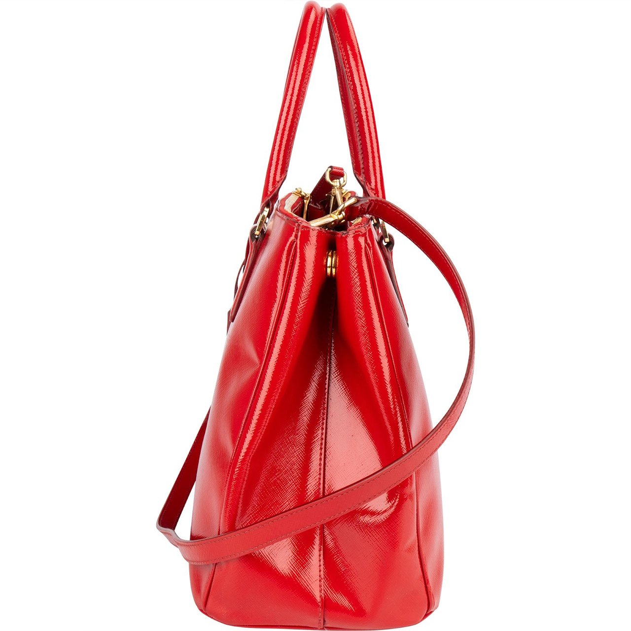 Prada Prada Saffiano Patent Leather Galleria Handbag Rood