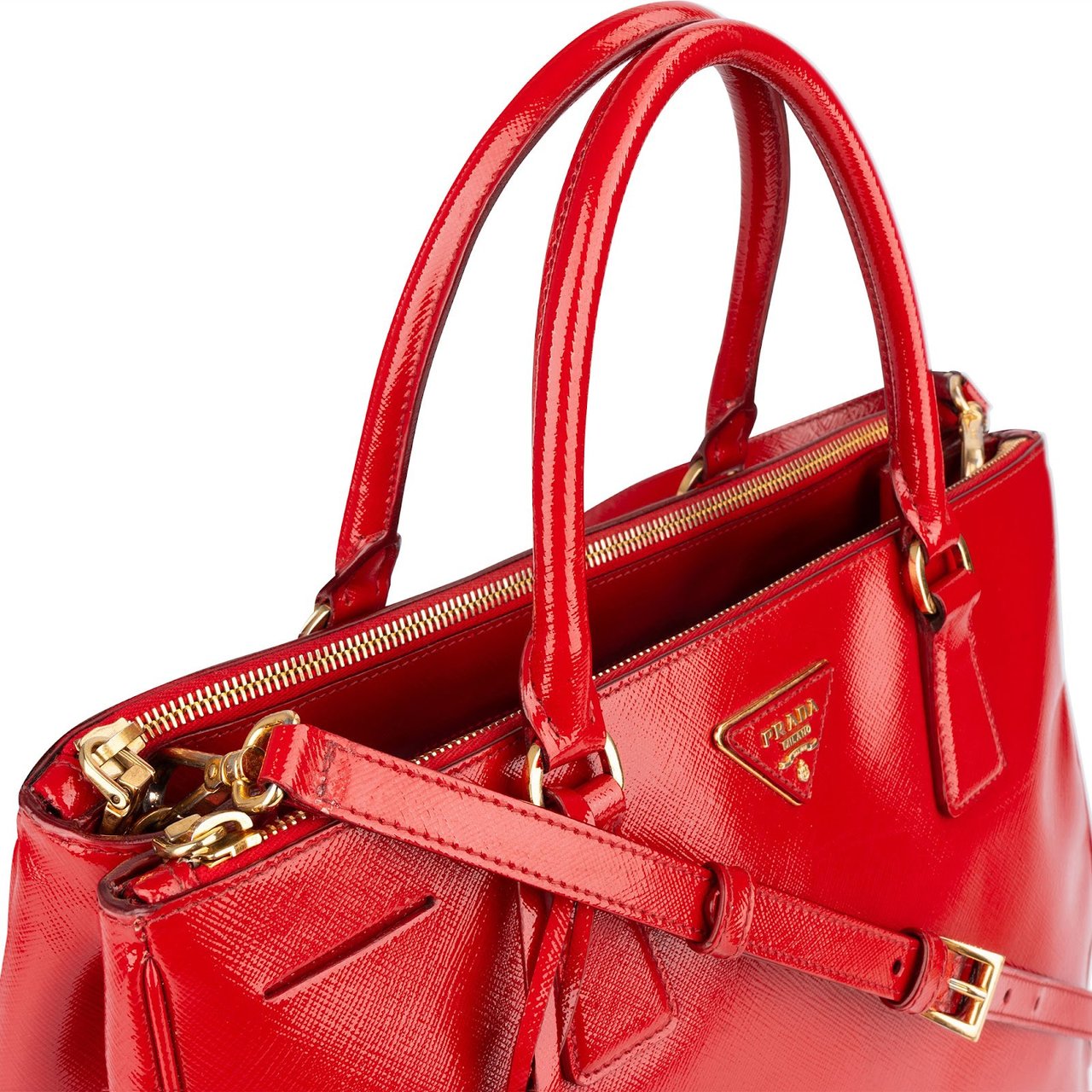 Prada Prada Saffiano Patent Leather Galleria Handbag Rood