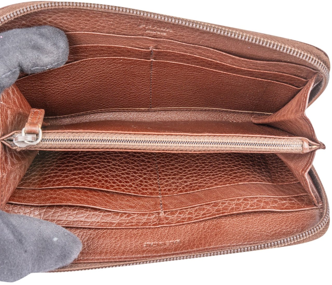 Prada Prada Pebbled Leather Zip Around Wallet Bruin