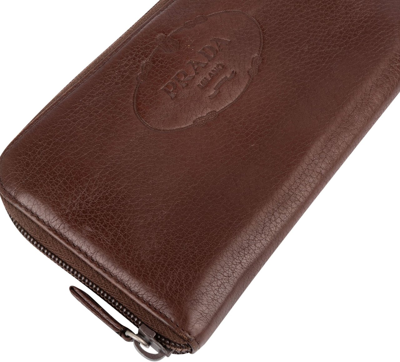 Prada Prada Pebbled Leather Zip Around Wallet Bruin