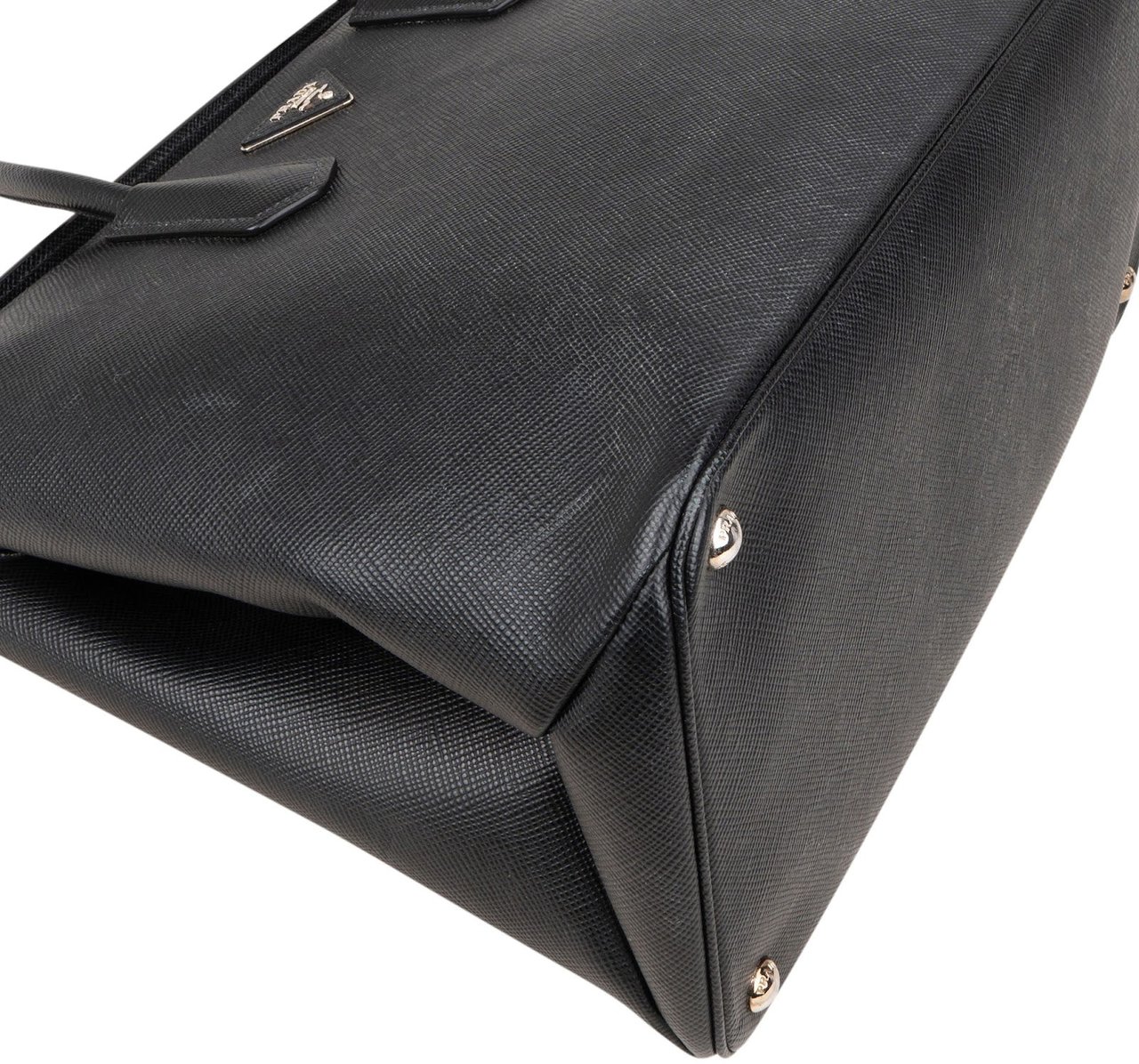 Prada Black Saffiano Leather Lux Turnlock Double Handbag Zwart
