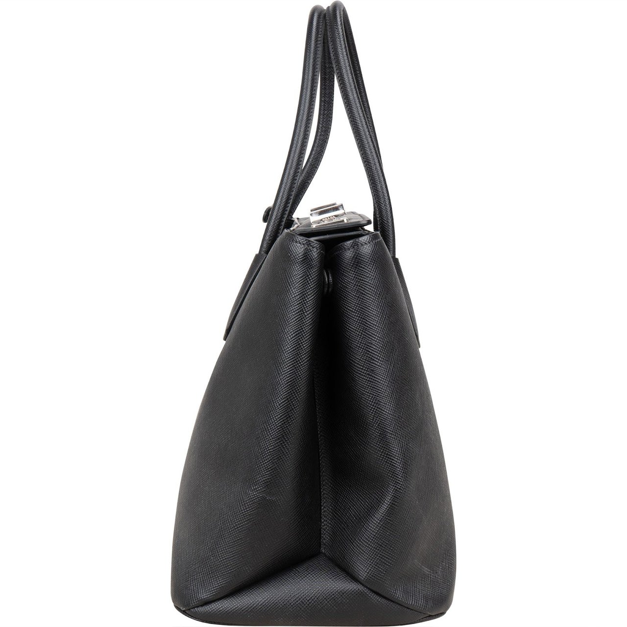 Prada Black Saffiano Leather Lux Turnlock Double Handbag Zwart
