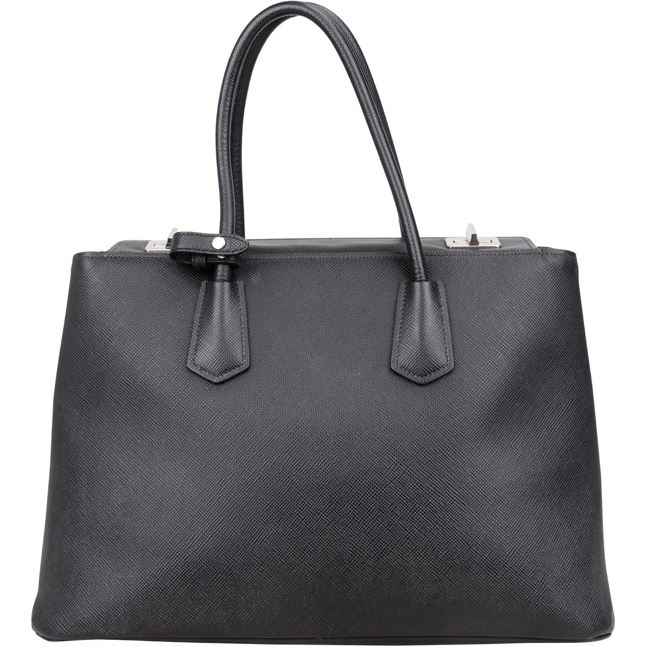 Prada Black Saffiano Leather Lux Turnlock Double Handbag Zwart