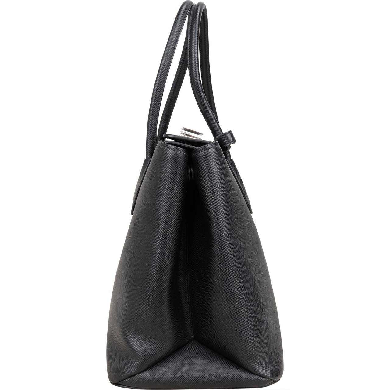 Prada Black Saffiano Leather Lux Turnlock Double Handbag Zwart