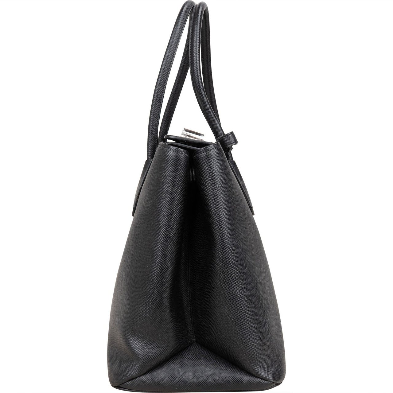 Prada Prada Black Saffiano Leather Lux Turnlock Double Handbag Zwart