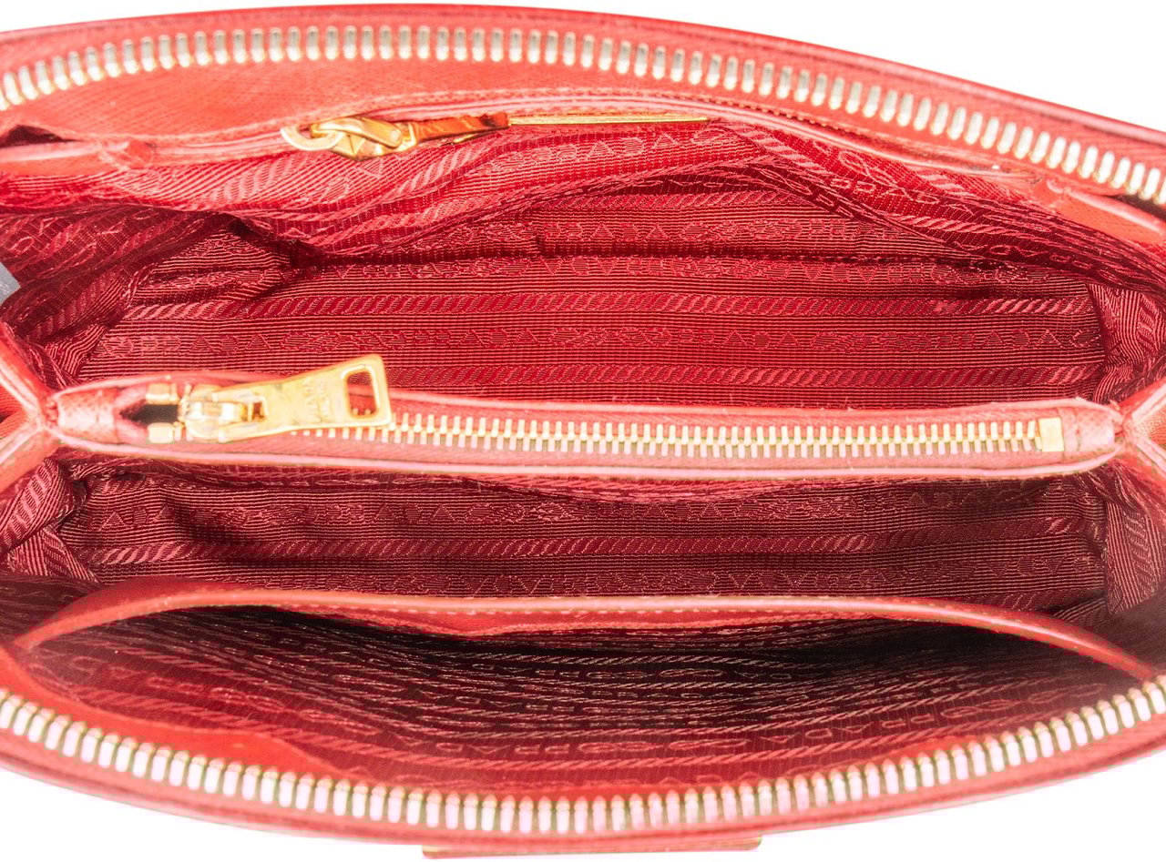 Prada Prada Red Saffiano Leather Promenade Handbag Rood