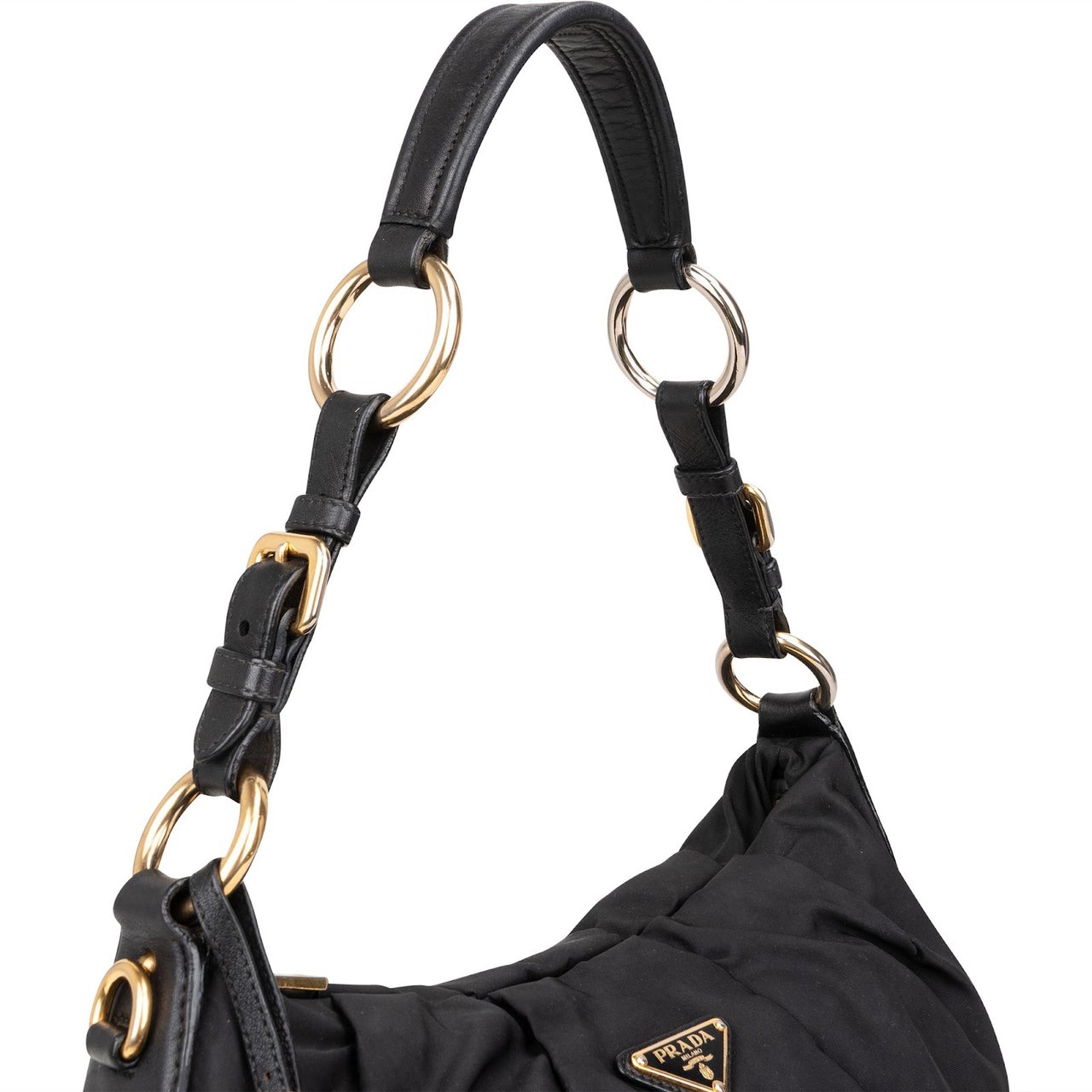 Prada Prada Nylon Gaufre Triangle Shoulder Bag Zwart
