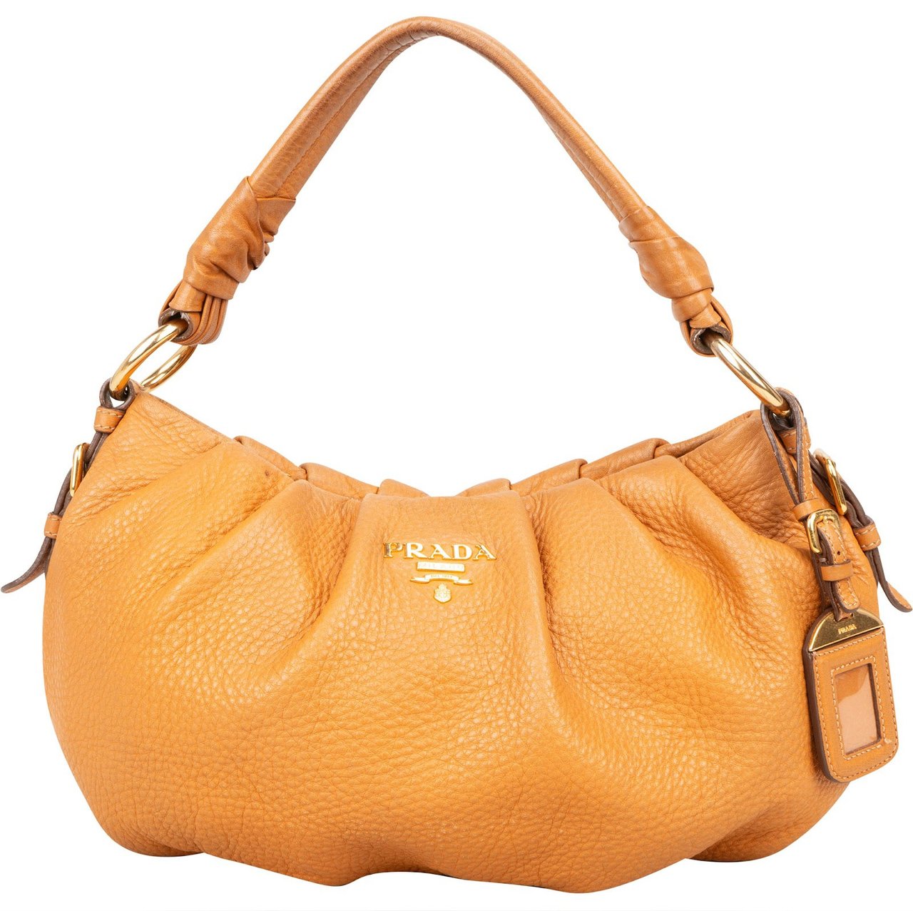 Prada Leather Vitello Hobo Shoulder Bag Bruin