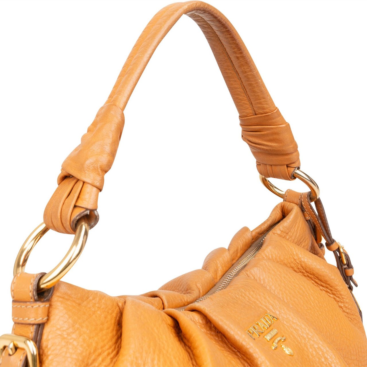 Prada Leather Vitello Hobo Shoulder Bag Bruin
