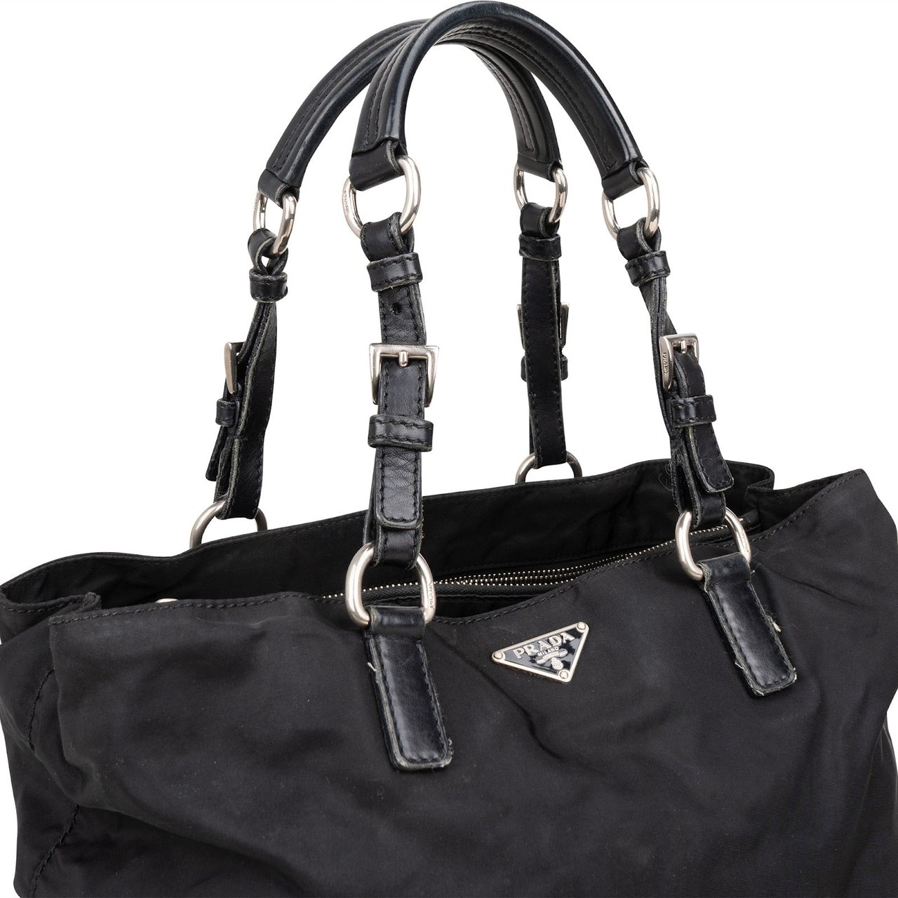 Prada Nylon Triangle Tote Shoulder Bag Zwart
