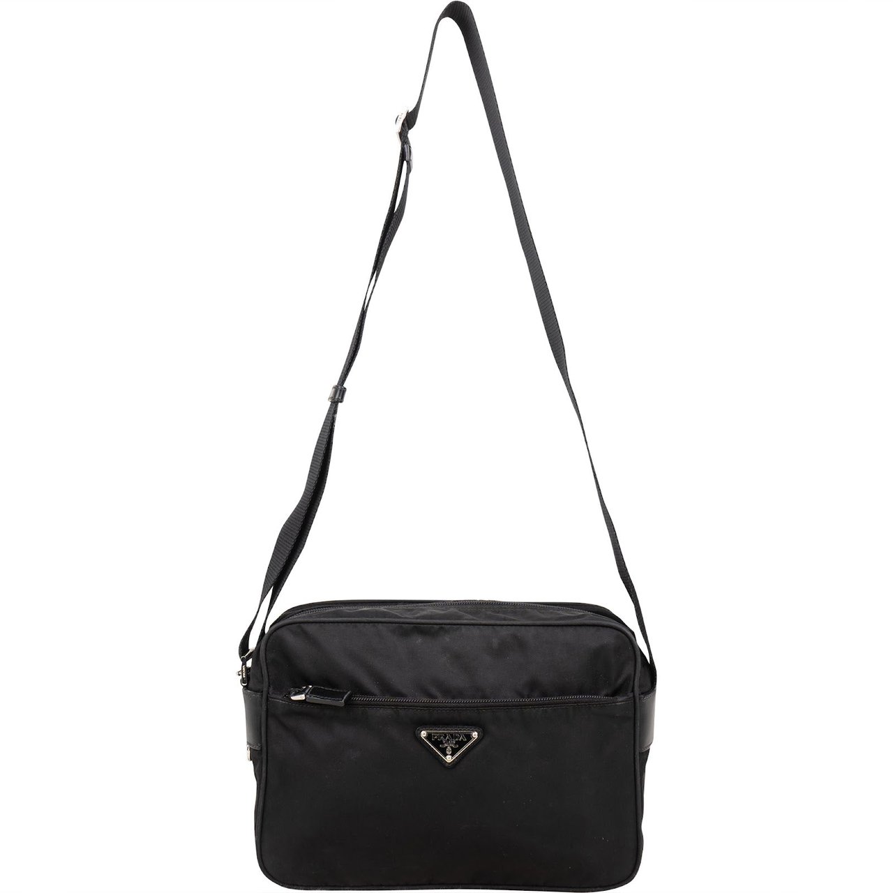 Prada Prada Nylon Triangle Messenger Crossbody Bag Zwart