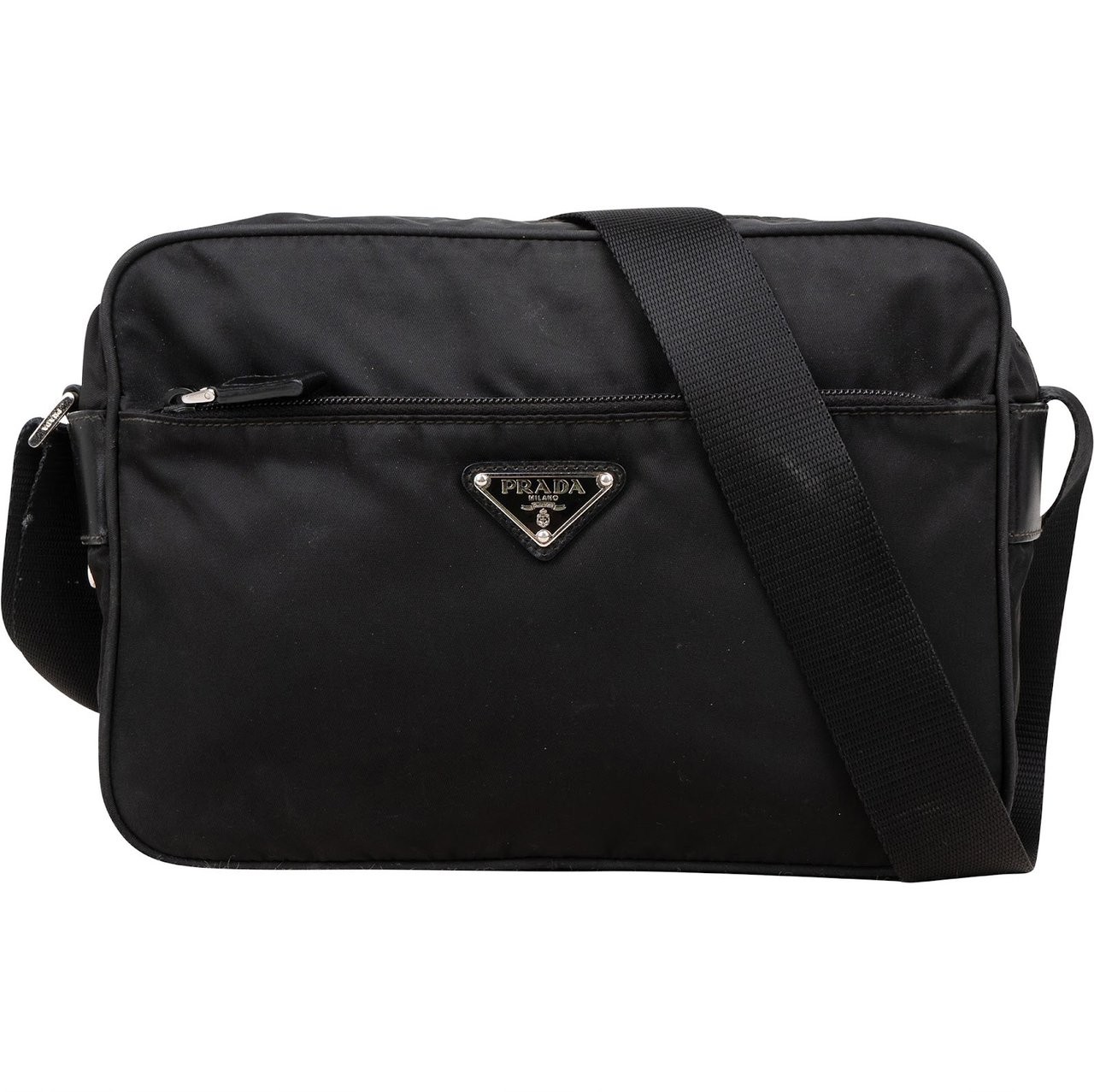 Prada Prada Nylon Triangle Messenger Crossbody Bag Zwart