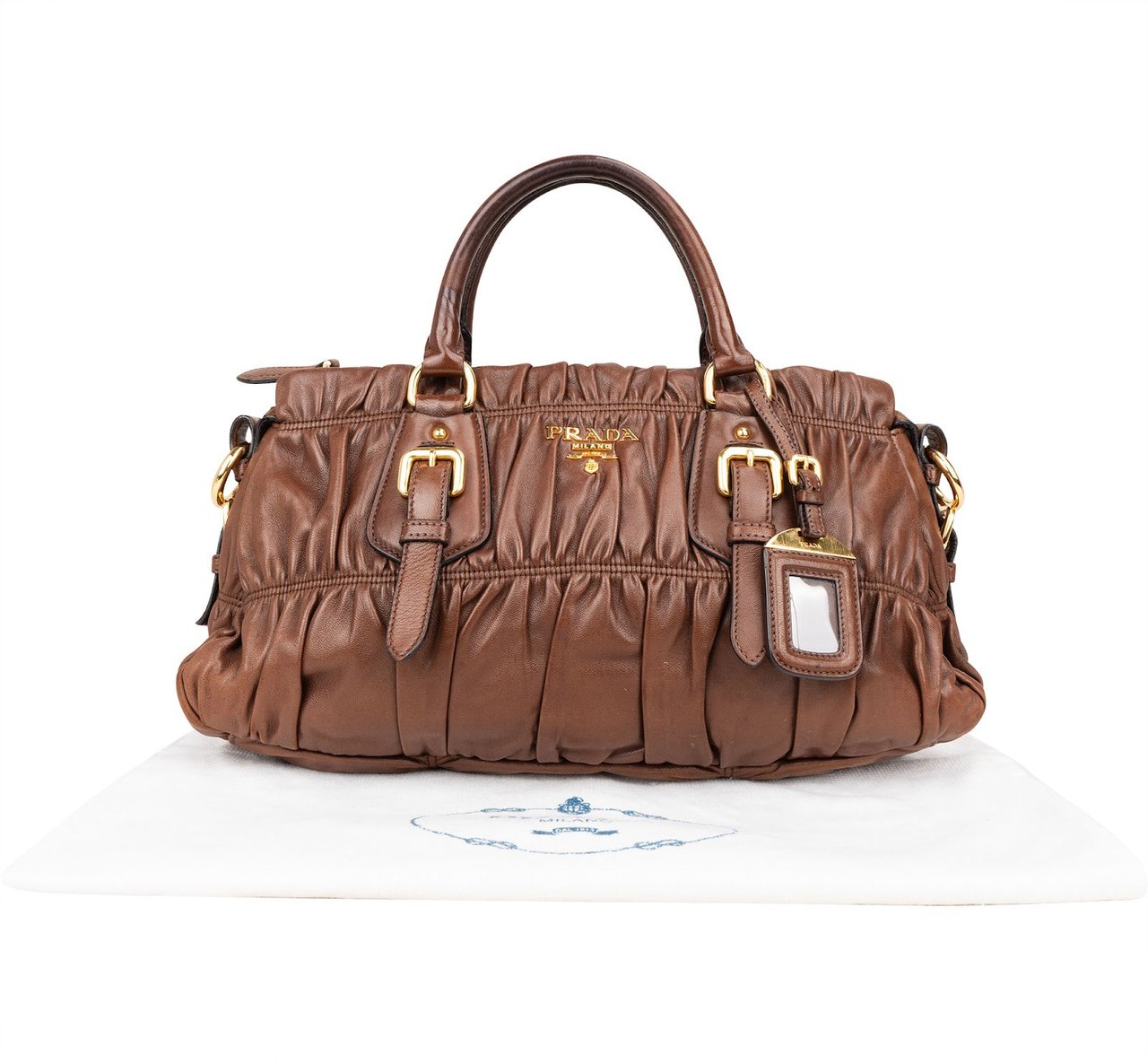 Prada Prada Quilted Nappa Leather Gaufre Satchel Handbag Bruin