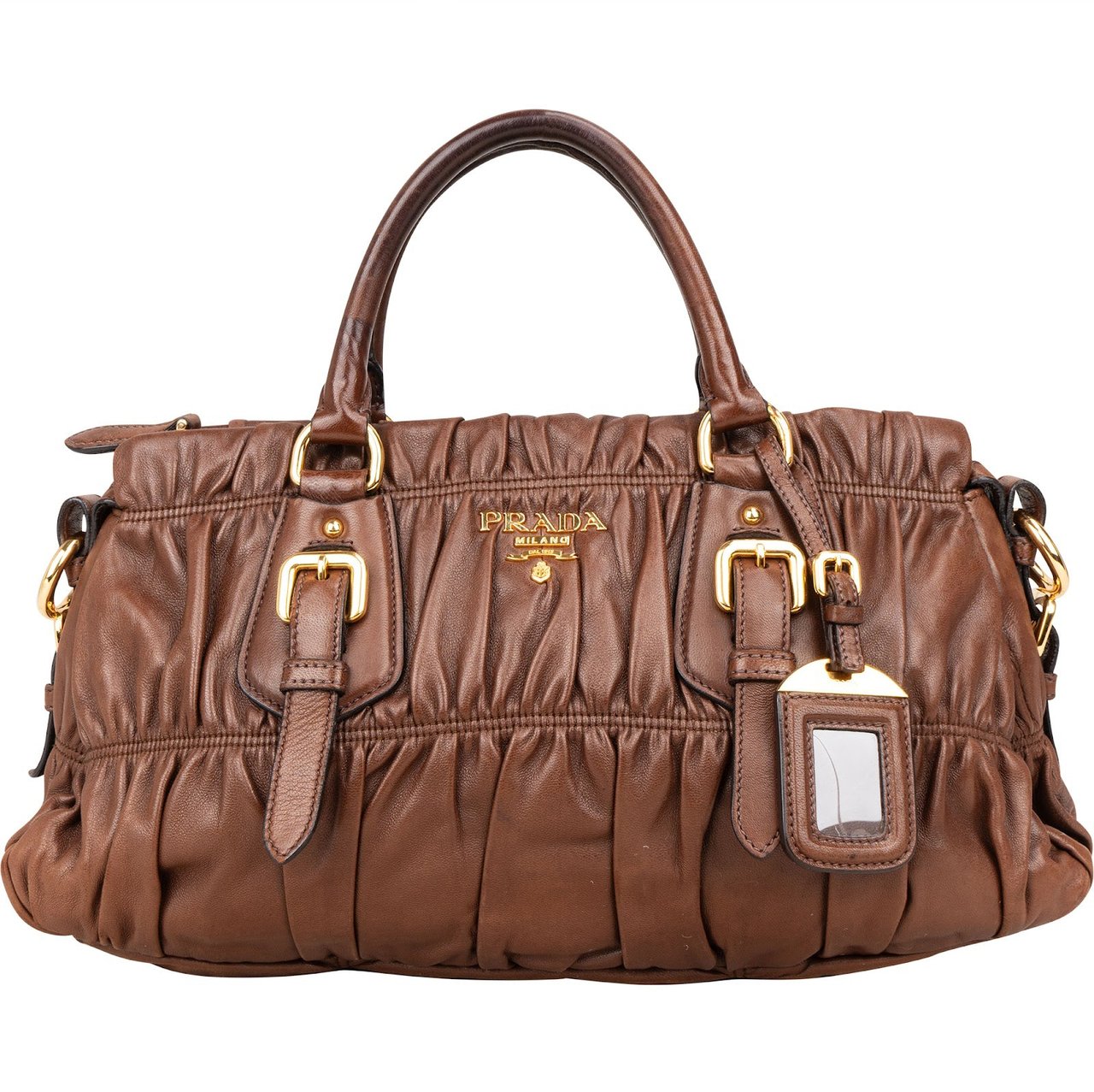 Prada Prada Quilted Nappa Leather Gaufre Satchel Handbag Bruin
