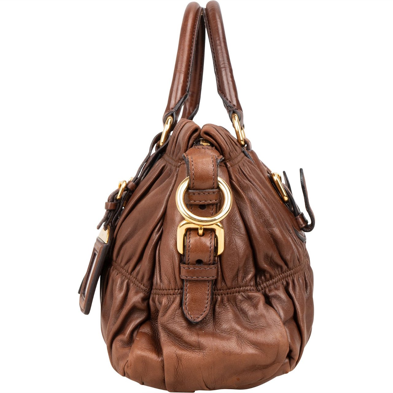 Prada Prada Quilted Nappa Leather Gaufre Satchel Handbag Bruin