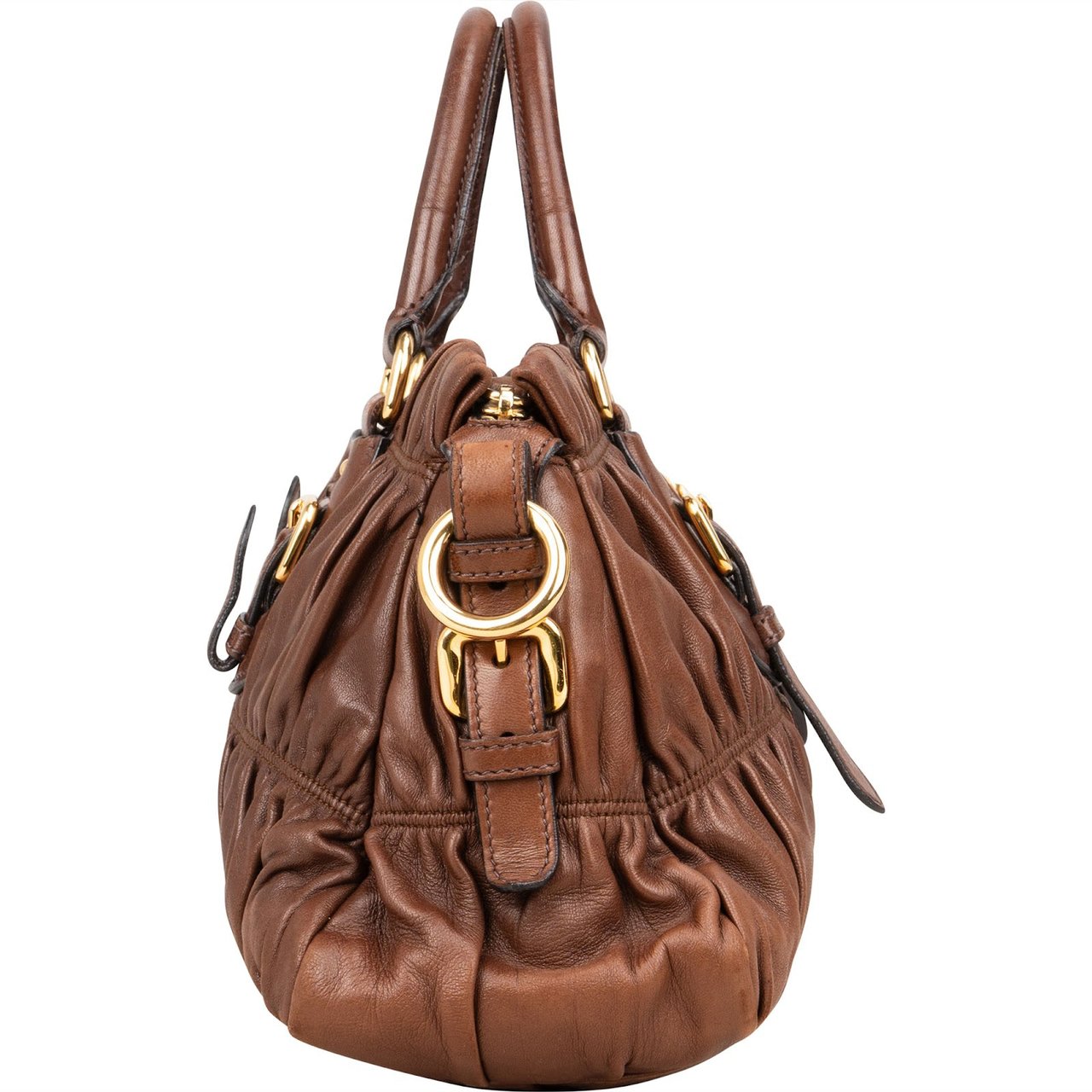 Prada Prada Quilted Nappa Leather Gaufre Satchel Handbag Bruin