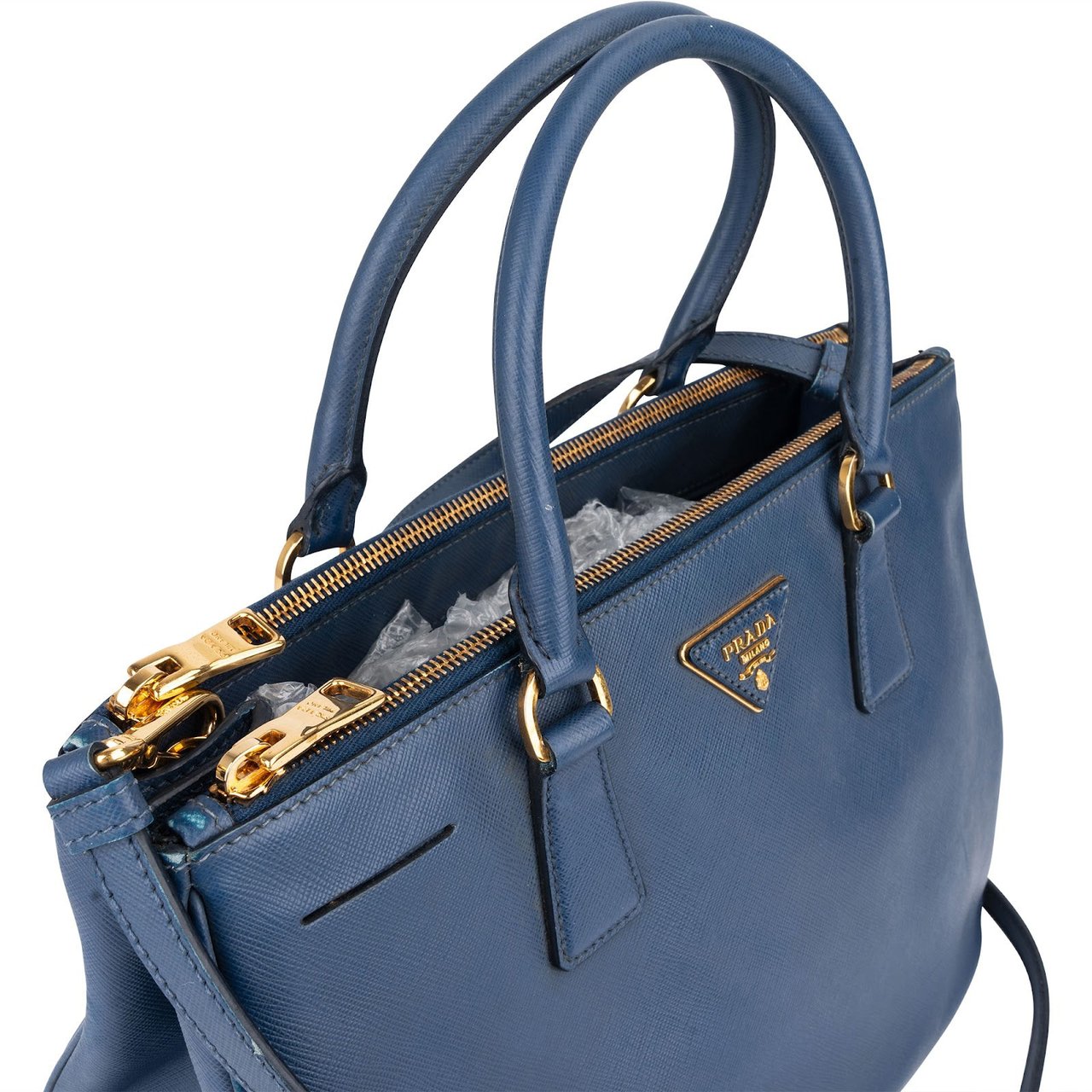 Prada Blue Saffiano Leather Galleria Handbag Blauw
