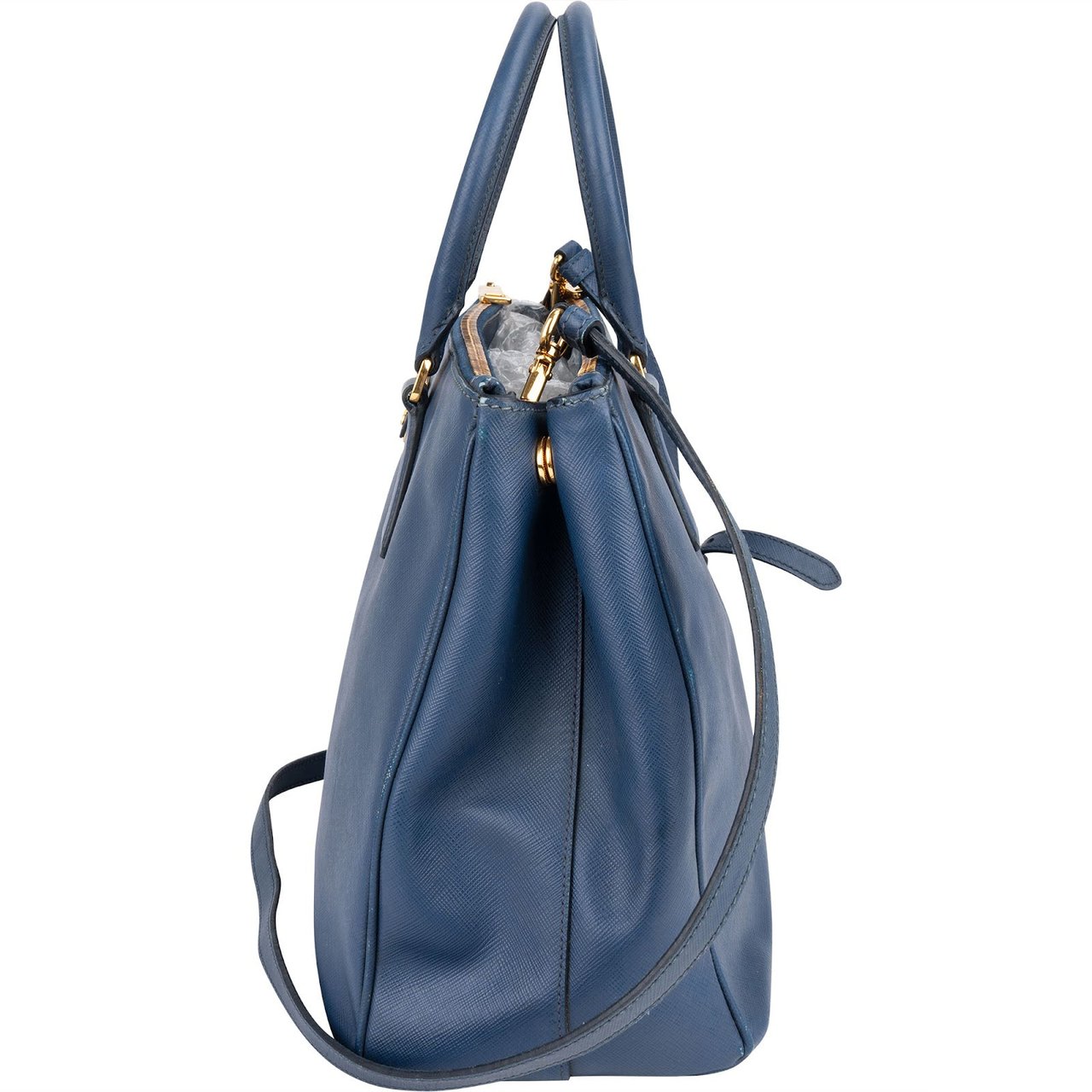 Prada Blue Saffiano Leather Galleria Handbag Blauw