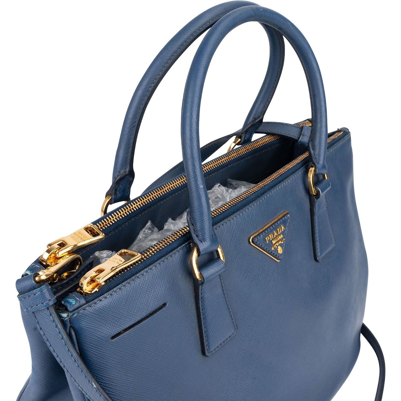 Prada Prada Blue Saffiano Leather Galleria Handbag Blauw