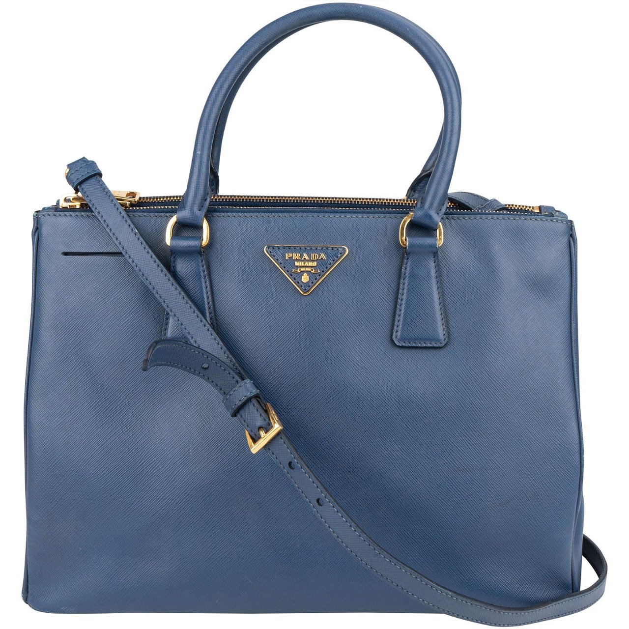Prada Blue Saffiano Leather Galleria Handbag Blauw