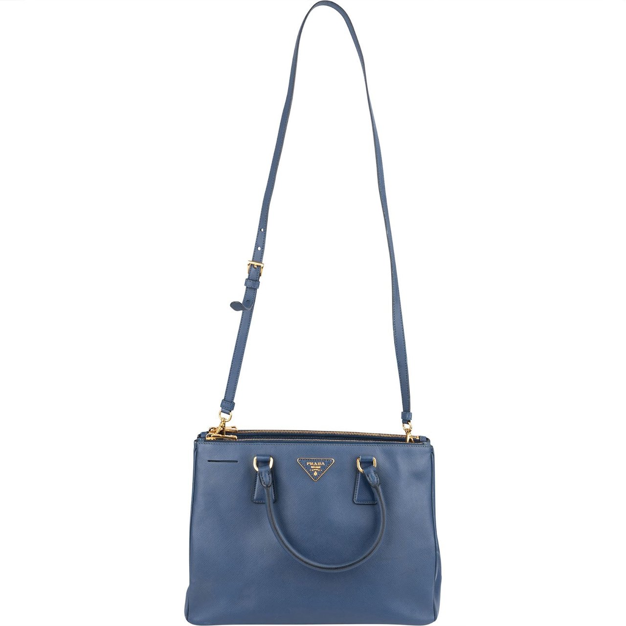 Prada Blue Saffiano Leather Galleria Handbag Blauw
