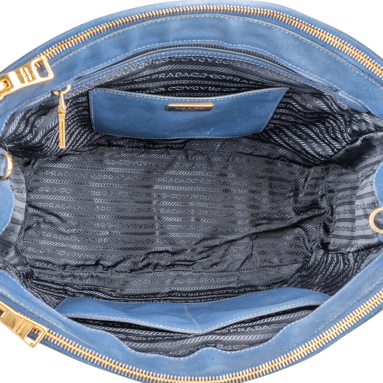 Prada Blue Saffiano Leather Galleria Handbag Blauw
