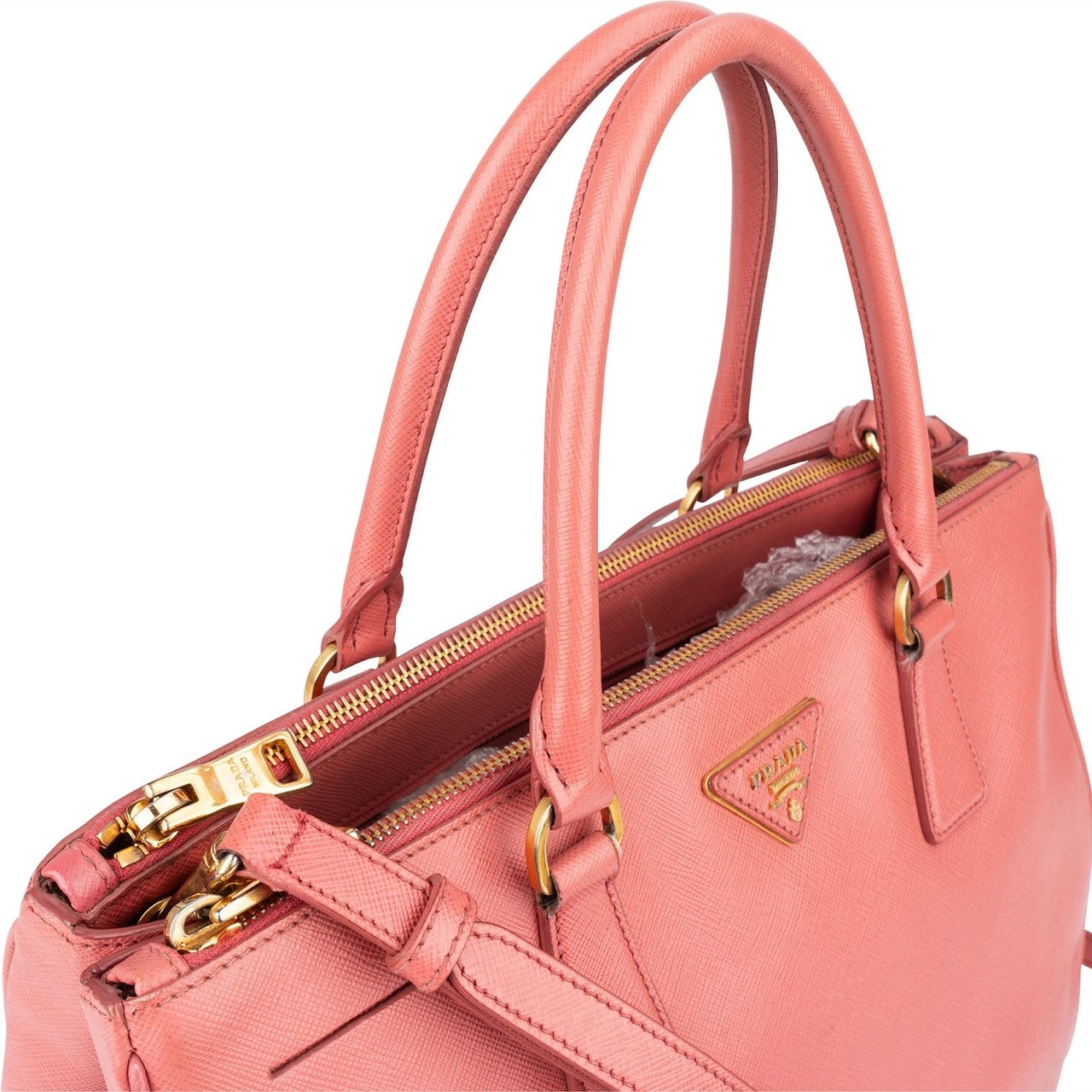 Prada Prada Pink Saffiano Leather Galleria Handbag Rood