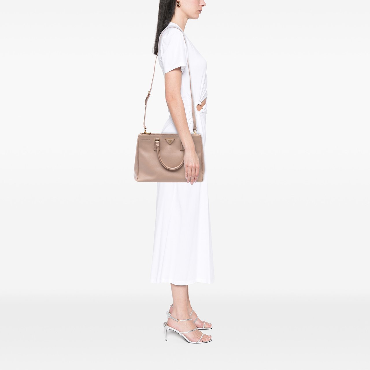 Prada Medium Saffiano Lux Galleria Double Zip Satchel Bruin