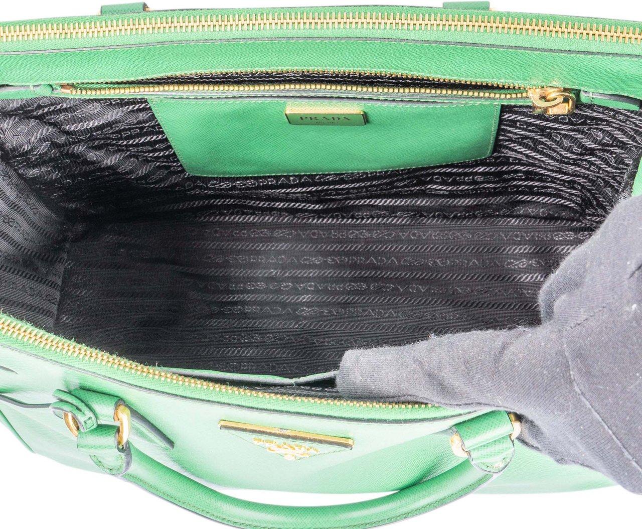 Prada Prada Green Saffiano Leather Galleria Handbag Divers