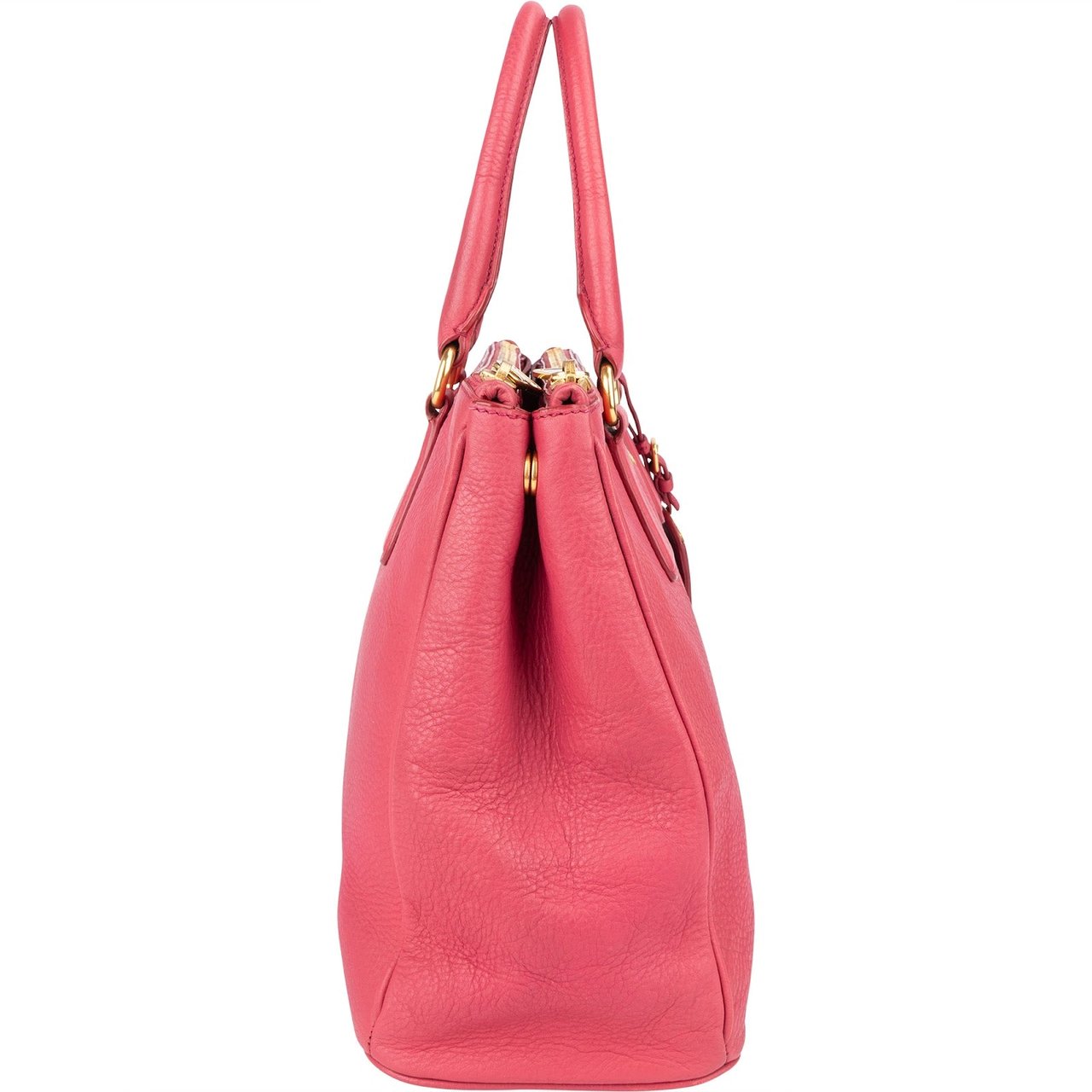 Prada Prada Pink Leather Galleria Double Zip Tote Handbag Rood