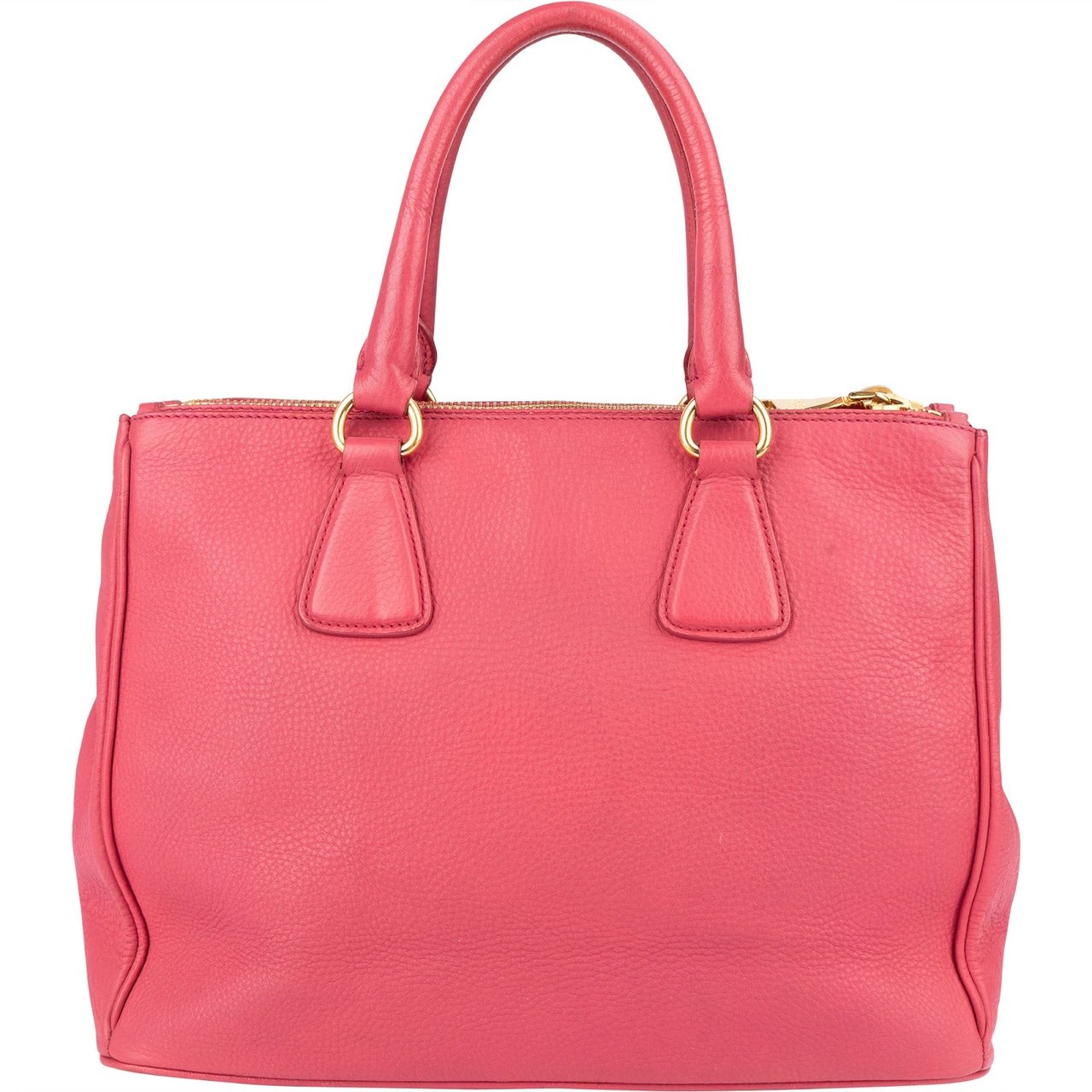 Prada Prada Pink Leather Galleria Double Zip Tote Handbag Rood