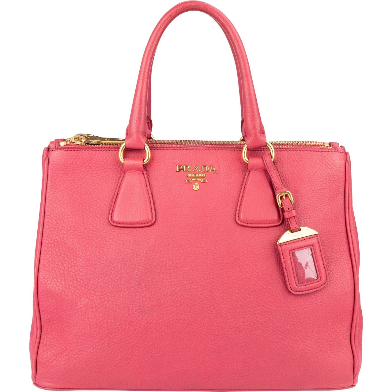 Prada Pink Leather Galleria Double Zip Tote Handbag Roze