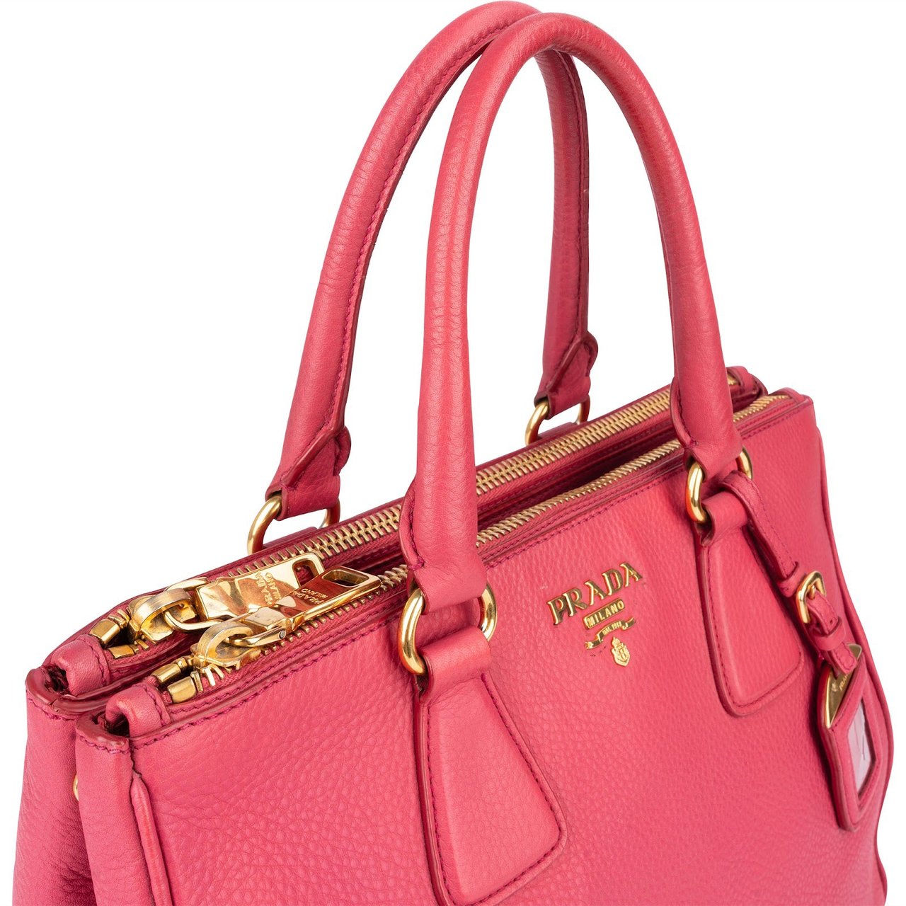 Prada Pink Leather Galleria Double Zip Tote Handbag Roze