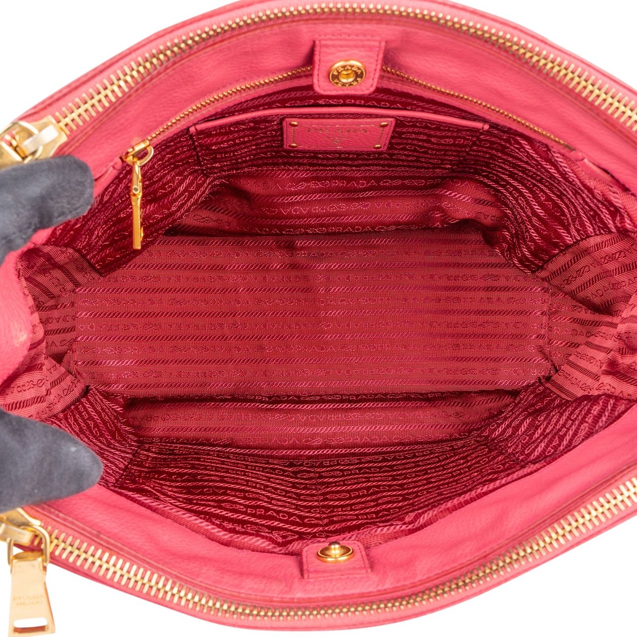 Prada Prada Pink Leather Galleria Double Zip Tote Handbag Rood