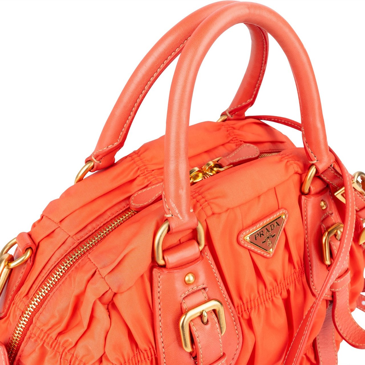 Prada Prada Quilted Nylon Bauletto Handbag Oranje