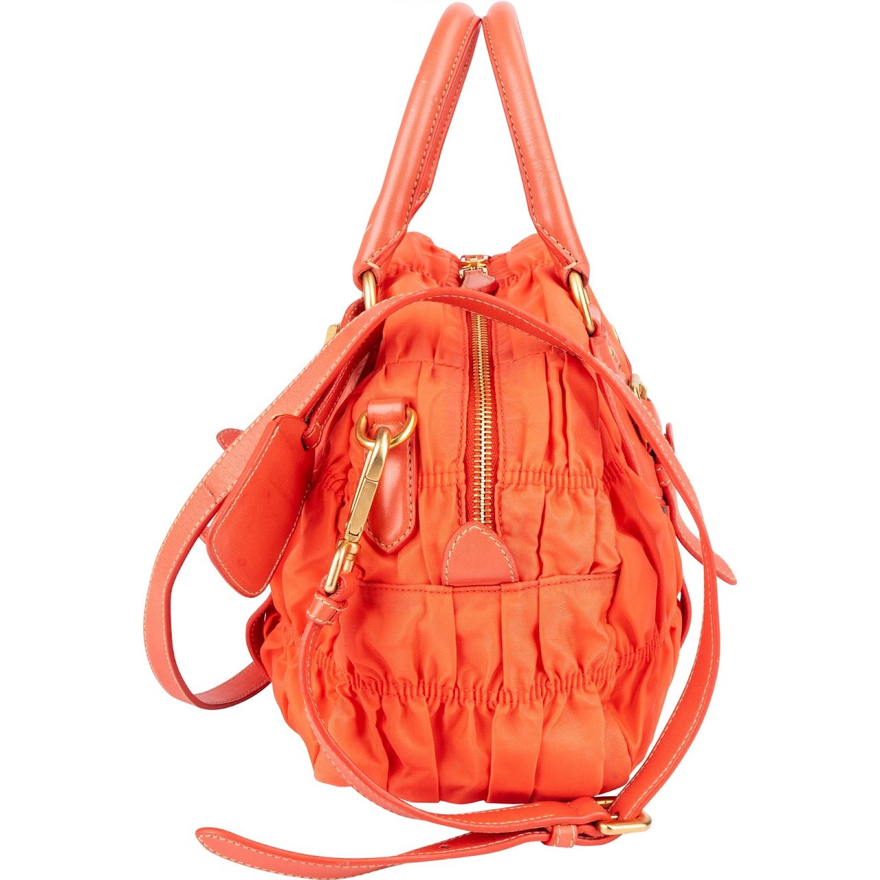 Prada Prada Quilted Nylon Bauletto Handbag Oranje