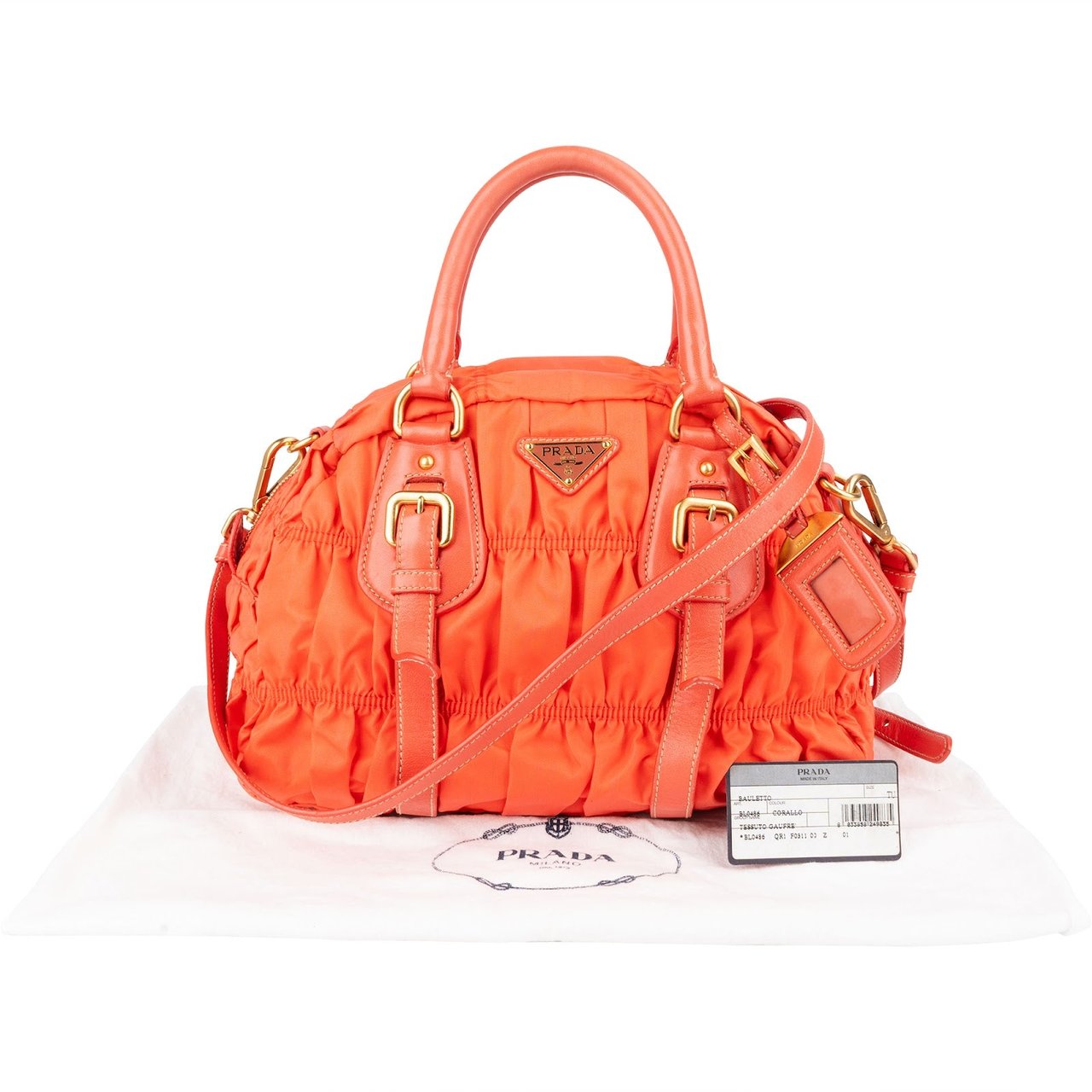 Prada Prada Quilted Nylon Bauletto Handbag Oranje