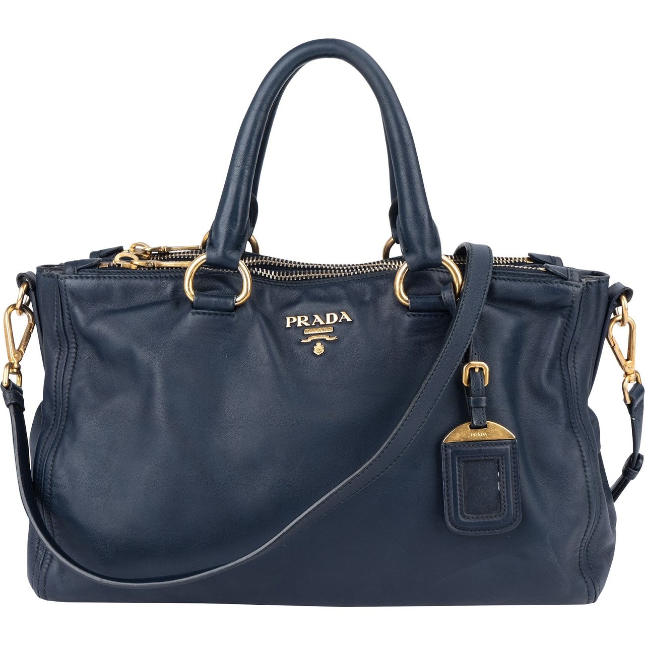 Prada Prada Vitello Daino Soft Leather Handbag Navy