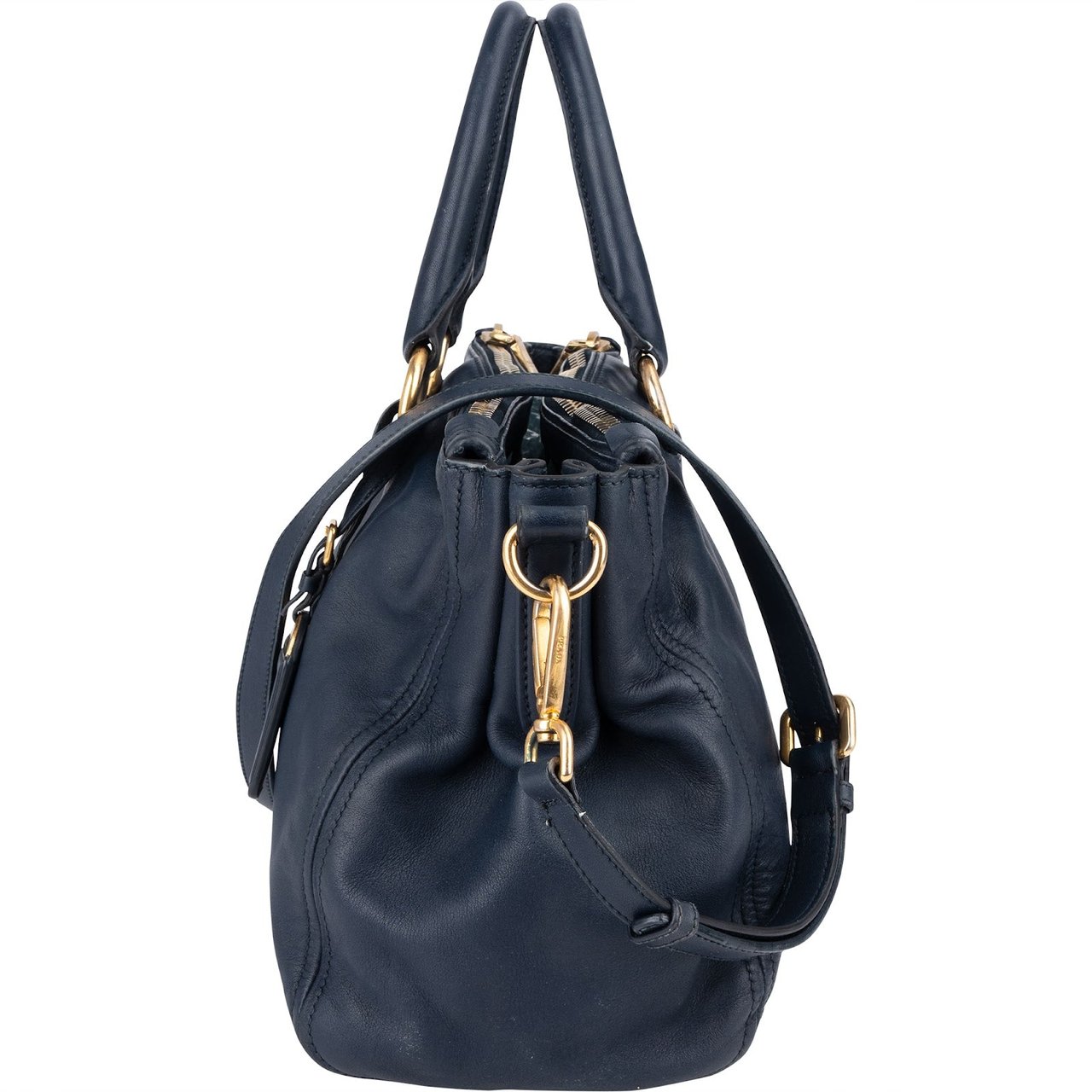 Prada Prada Vitello Daino Soft Leather Handbag Navy