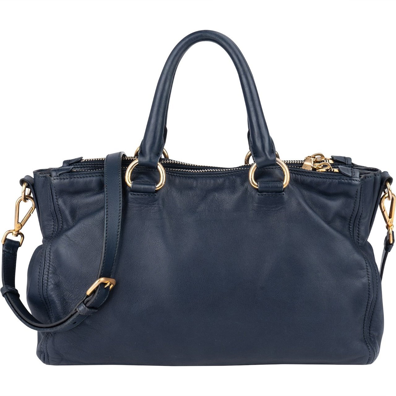 Prada Prada Vitello Daino Soft Leather Handbag Navy