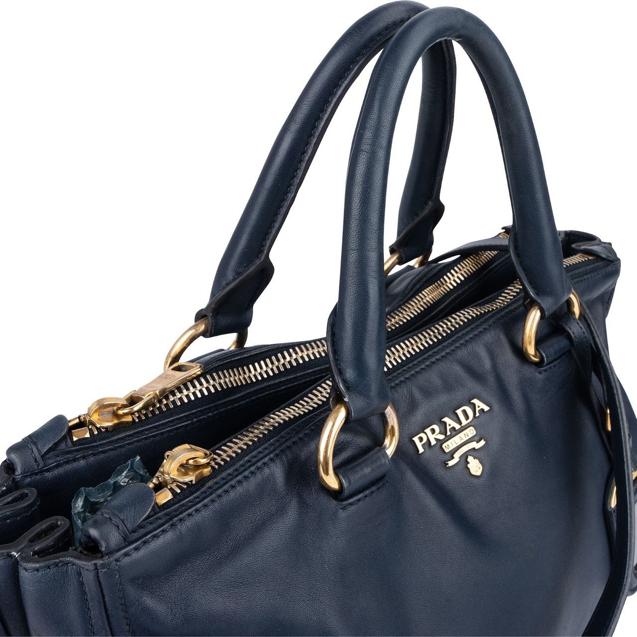 Prada Prada Vitello Daino Soft Leather Handbag Navy