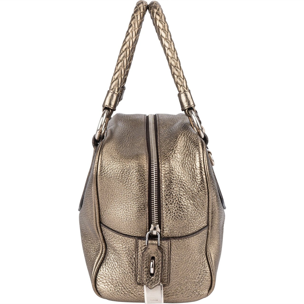 Prada Prada Metallic Pebbled Leather Bauletto Handbag Goud