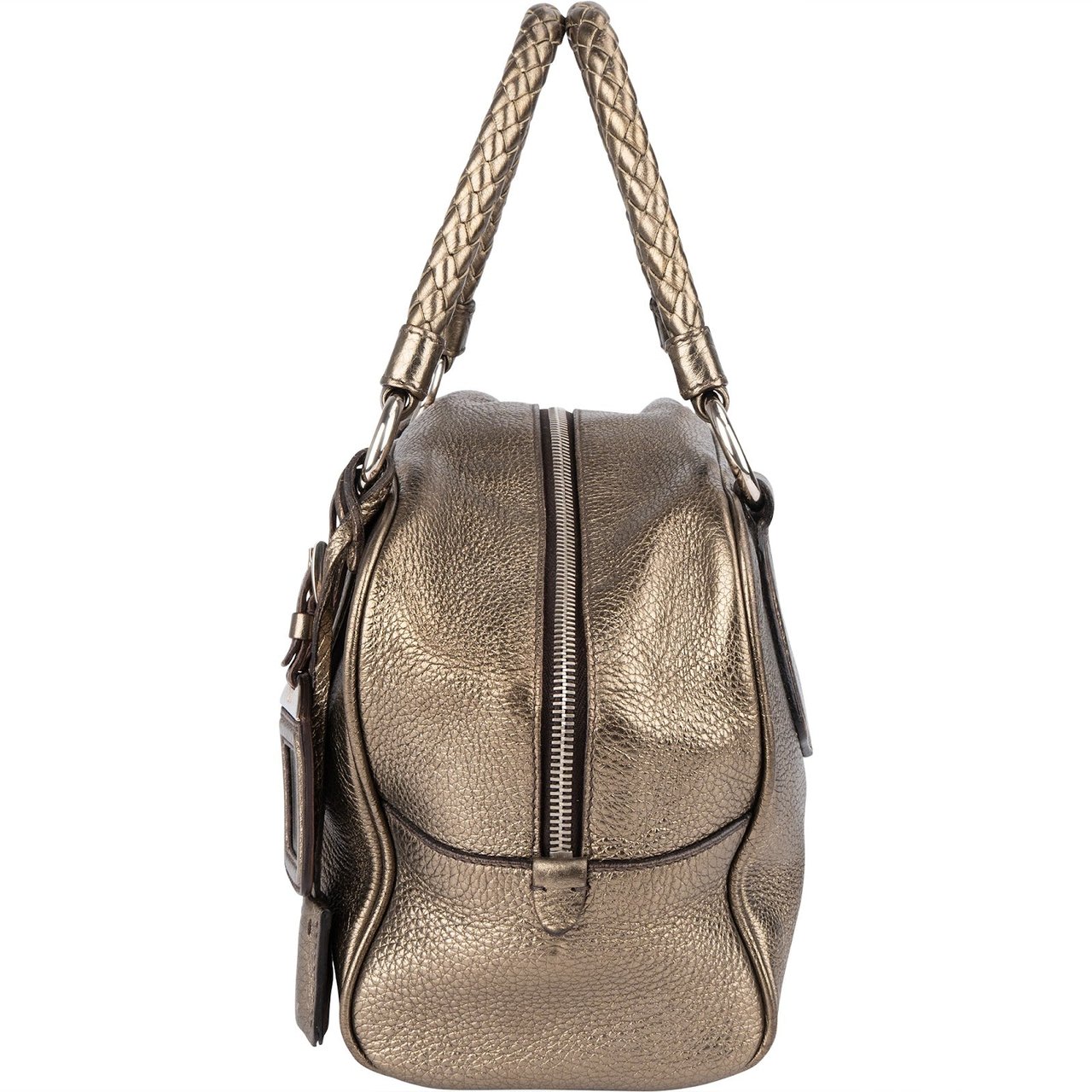 Prada Prada Metallic Pebbled Leather Bauletto Handbag Goud