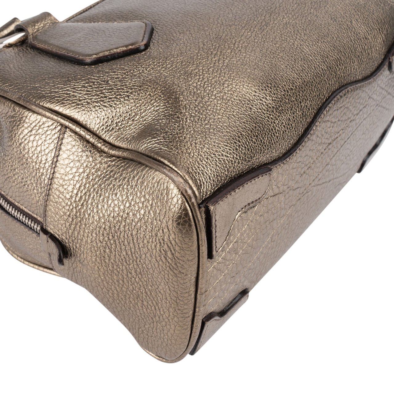 Prada Prada Metallic Pebbled Leather Bauletto Handbag Goud