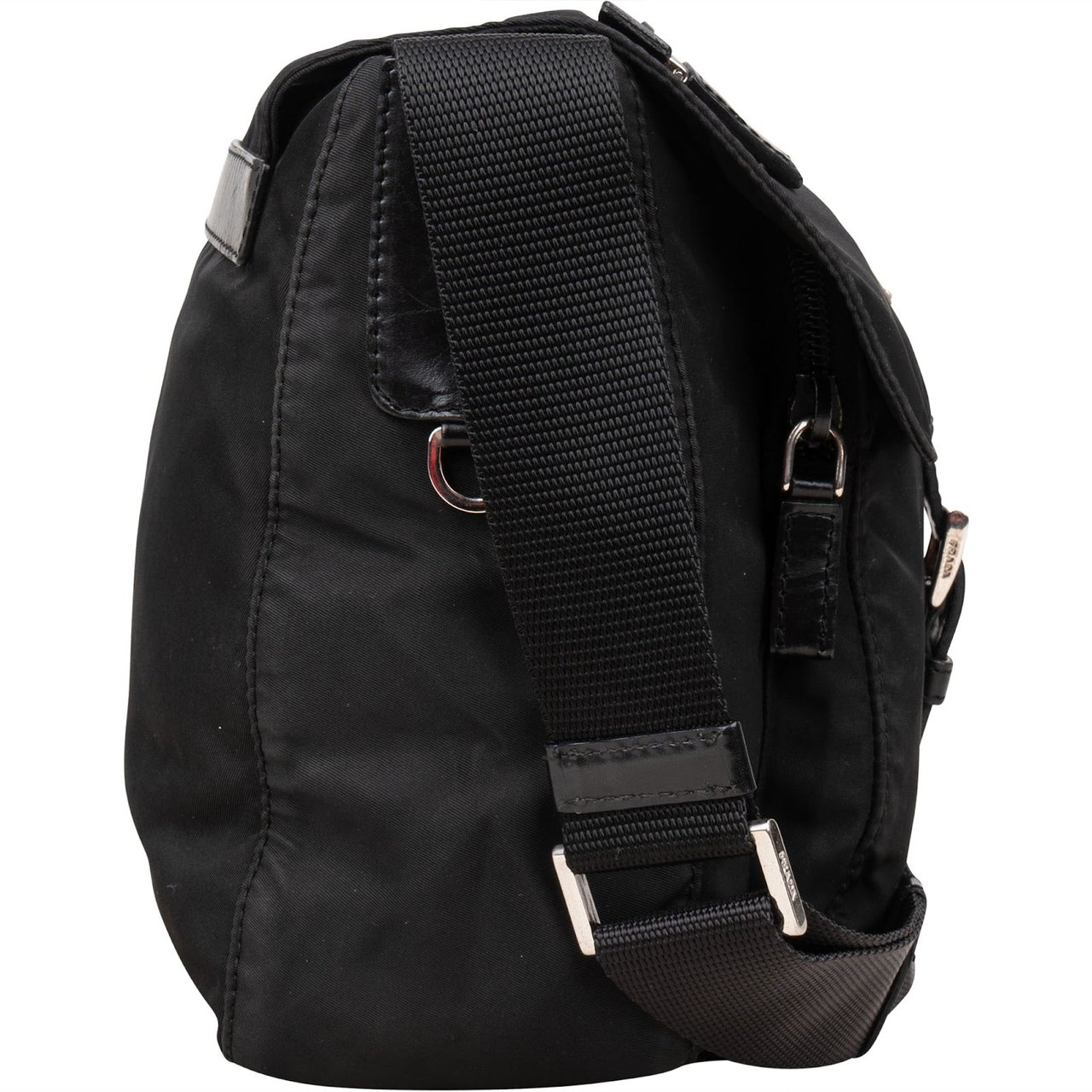 Prada Prada Nylon Triangle Messenger Crossbody Bag Zwart